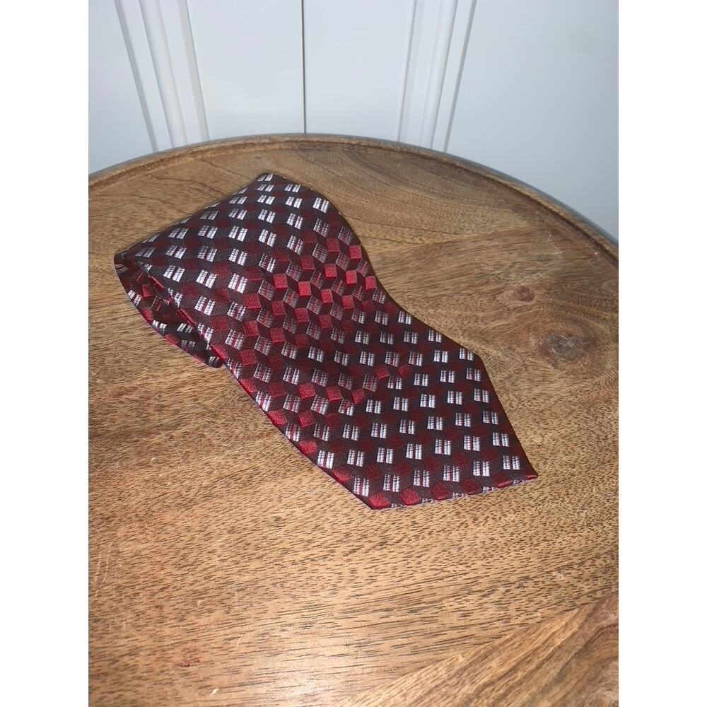 Insignia by Martin Wong Men's Red Geometric Silk‎ Tie Classic Length